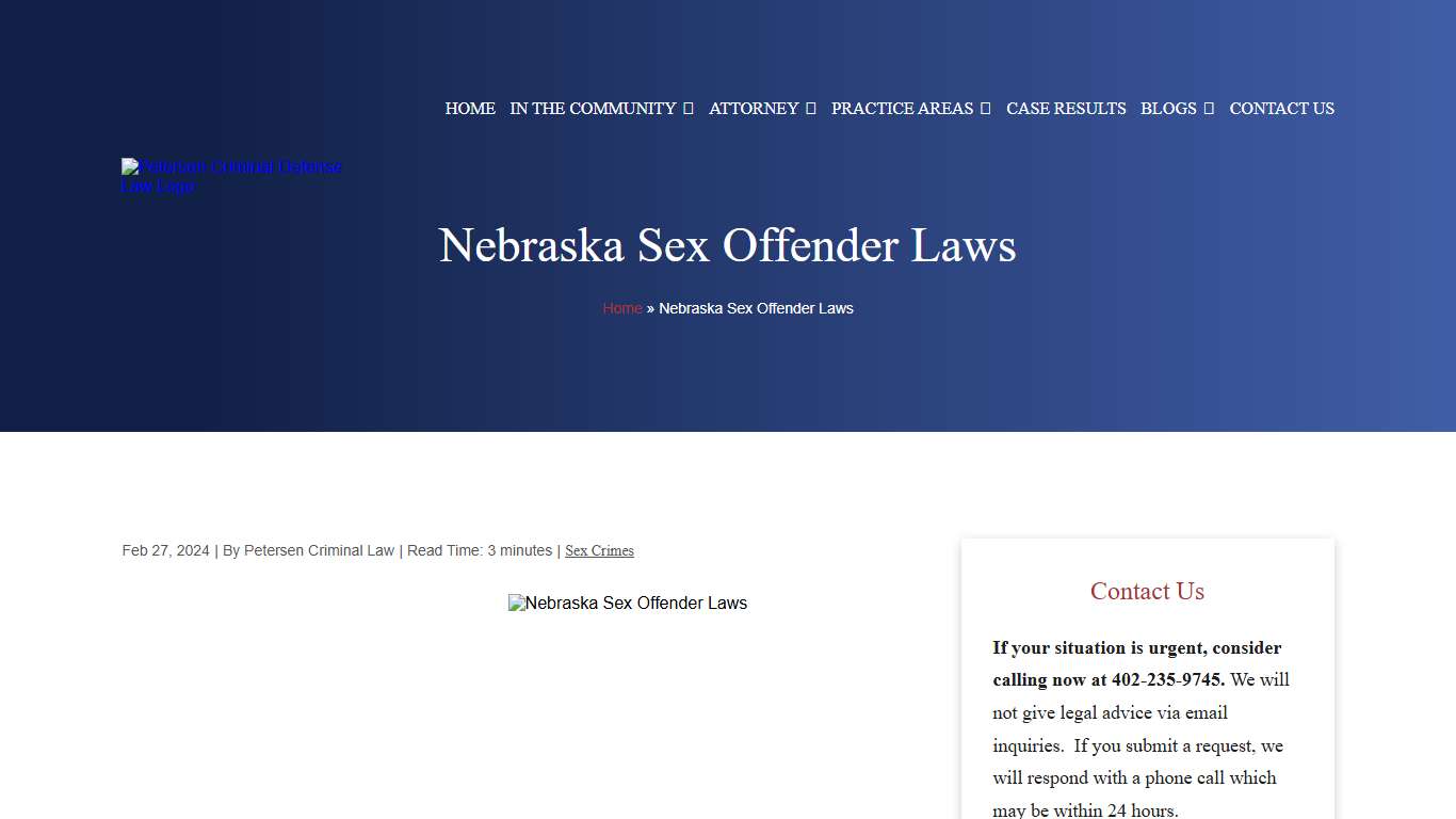 Nebraska Sex Offender Laws & Residency Restrictions PCL