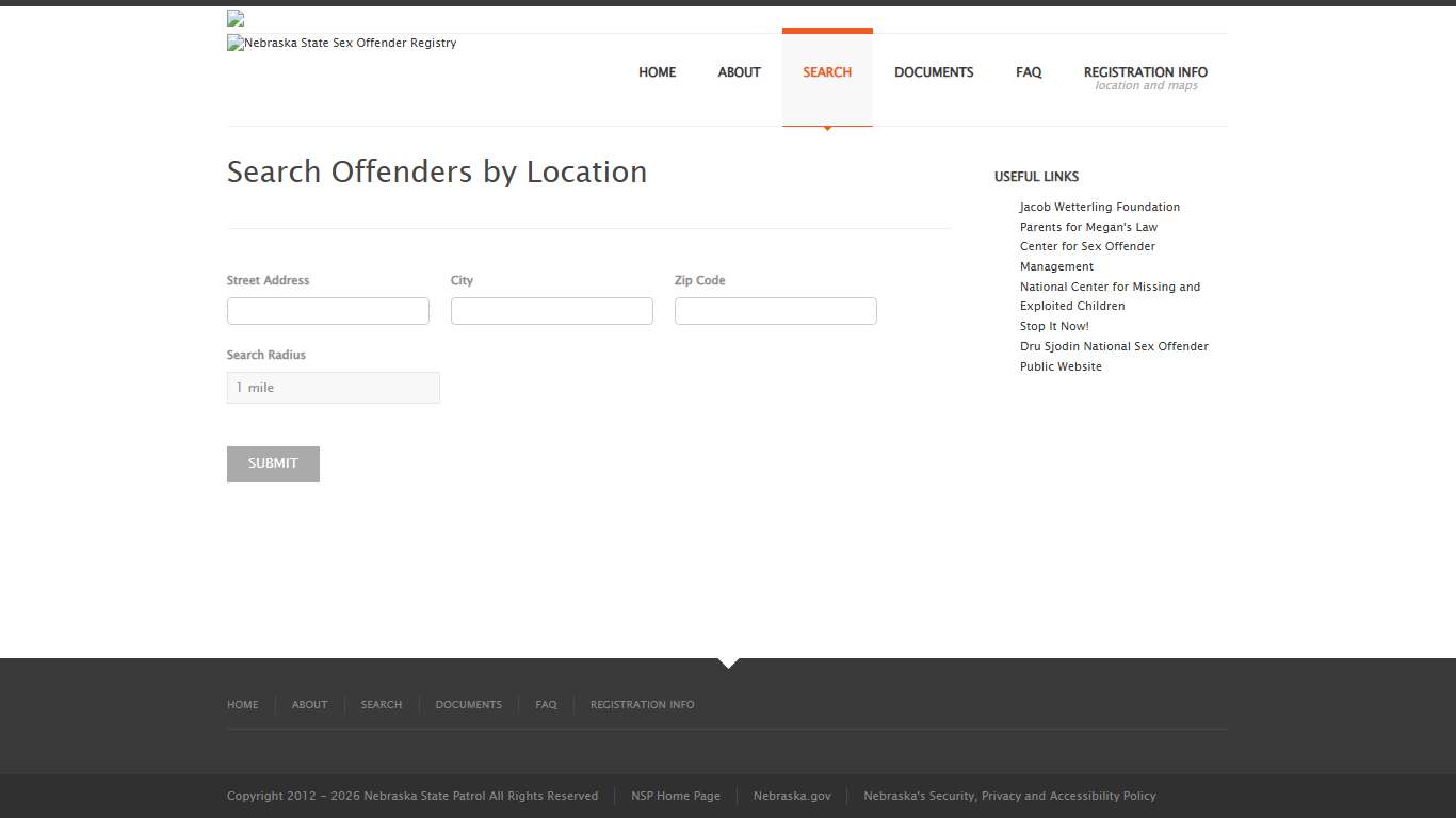 Nebraska Sex Offender Registry: Location Search