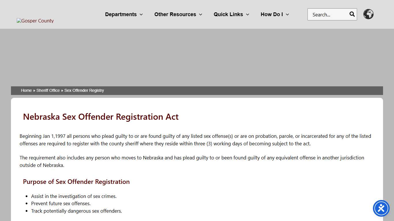Sex Offender Registry – Gosper County