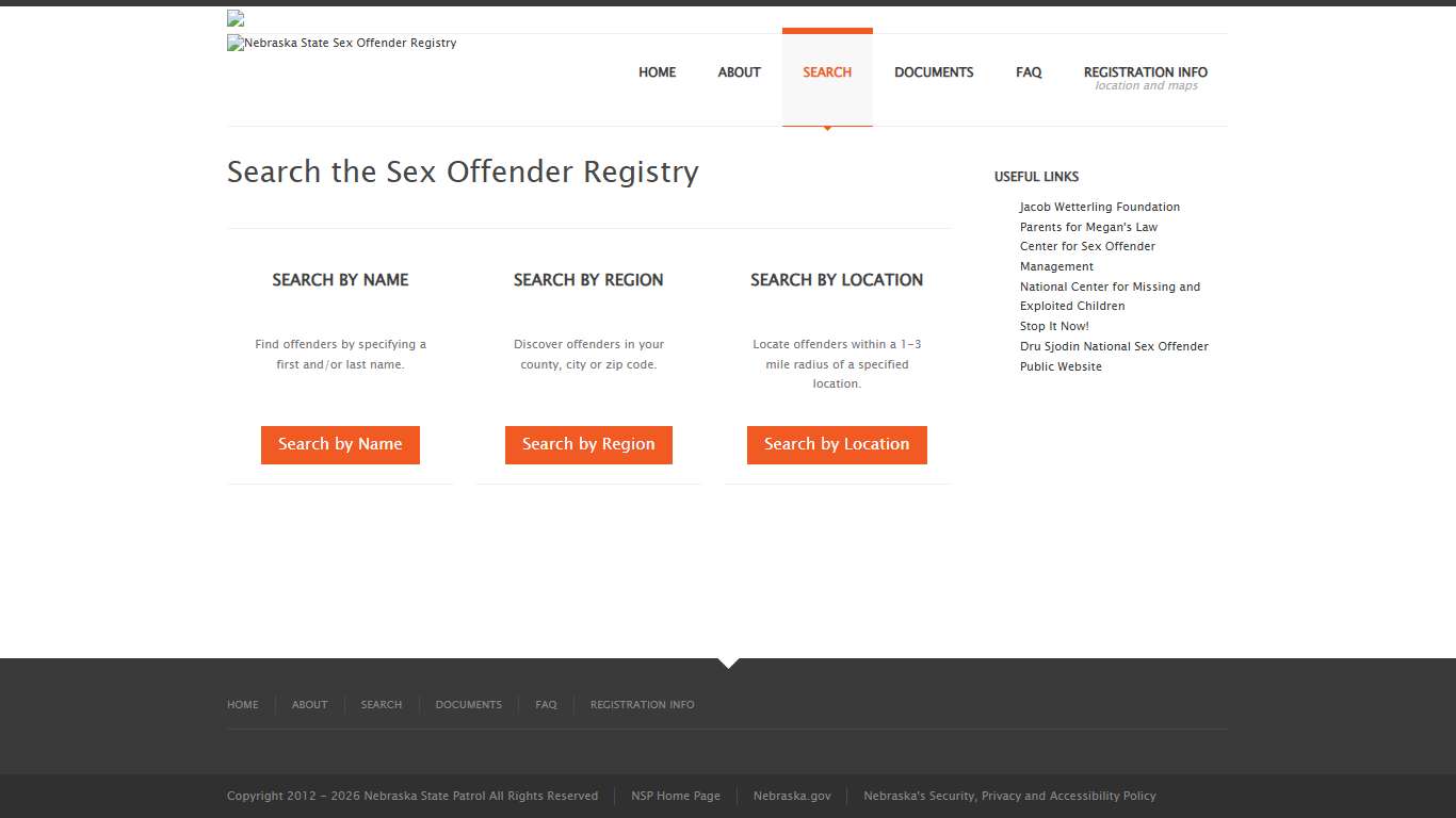 Nebraska Sex Offender Registry: Search